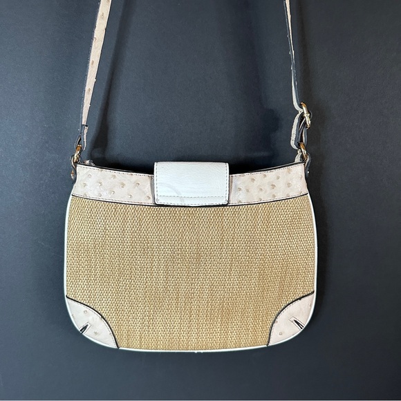 Aldo Ostrich Straw Crossbody Ivory Tan - Picture 6 of 8